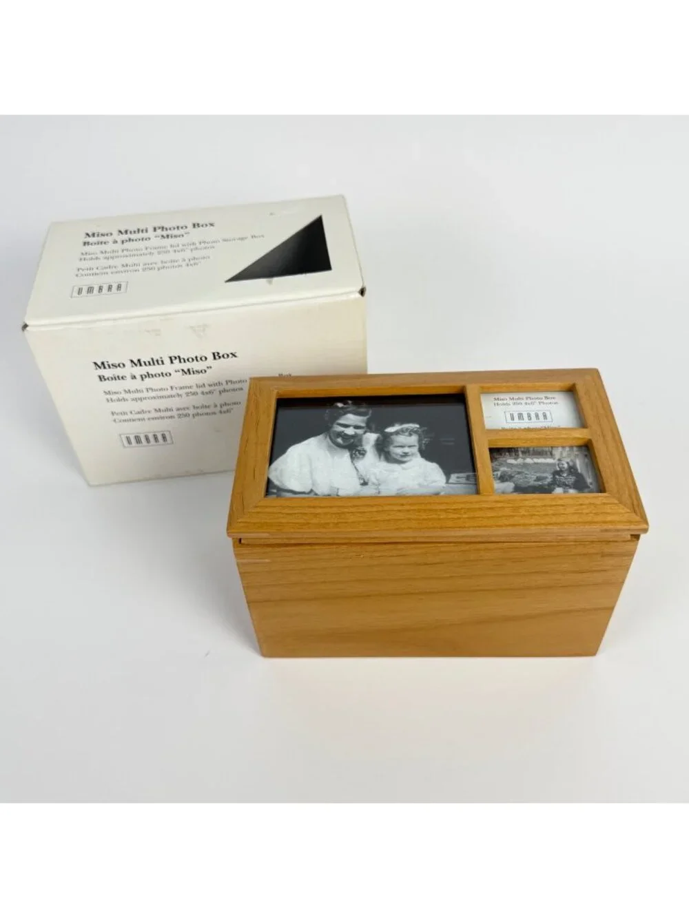 Umbra Natural Wood Miso Multi-Photo Storage Box Holds 250 4x6 Photos